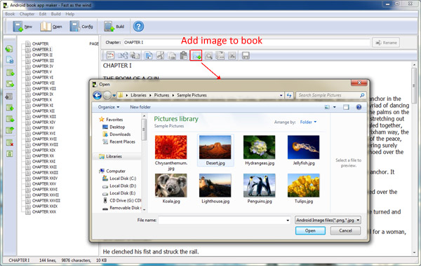 Android book app maker add image button