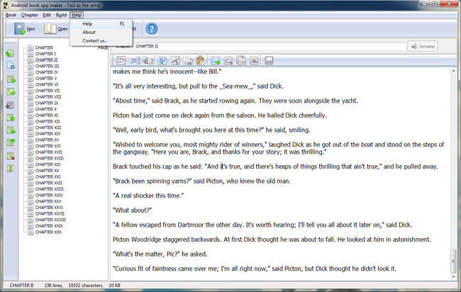 Android book app maker menu Help